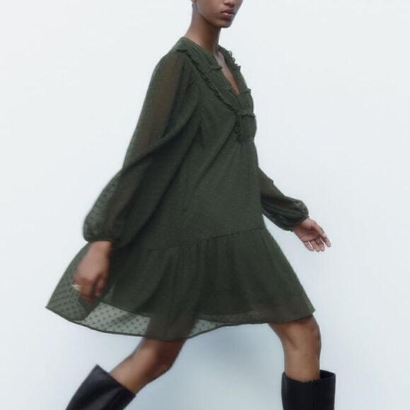 NWT Zara Lace Insert Dotted Mesh Dress - Picture 10 of 15